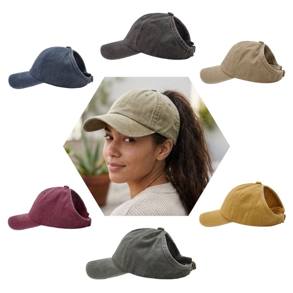 Ponytail Baseball Cap, Mineral Wash Hat - Listing is for 1, Choice of Color - Picture 11 of 13